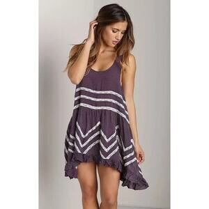 Free People Intimately Purple White Voile Lace Trapeze Polka Dot Slip Dress S